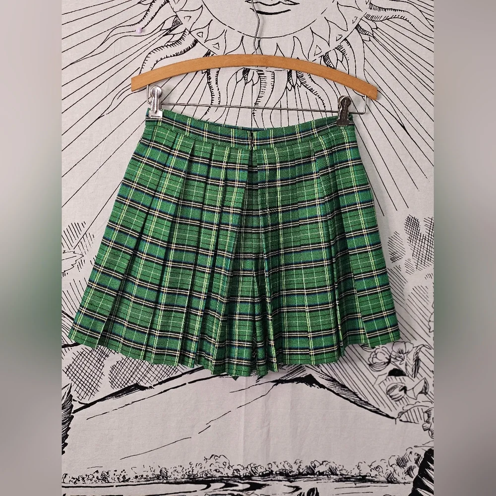 Like New Maje Green Plaid Pleated Invert Skort 26